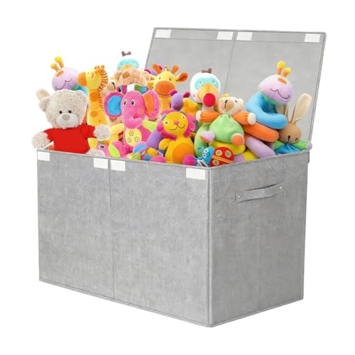 Qomcsrl Caja de Juguetes Grande con Tapa, Organizador Mejorado con Divisor de PP Extraíble, Contenedor de Juguetes Plegable para Niños.