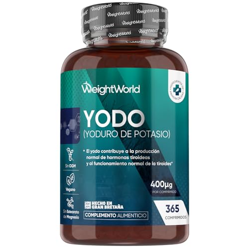 Yodo Suplemento 400 mcg - 365 Comprimidos de Yoduro de Potasio - El Yodo Contribuye a la Producción Normal de Tiroides - Suplemento para 1 Año Completo, Vegano, Sin Gluten y Sin OGM