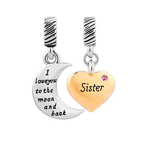 CharmSStory Sister Heart I Love You to The Moon and Back Charms Beads for Bracelets