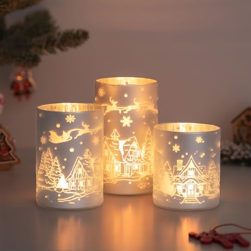 Hewory 3er Set Kerzenständer Glas für Weihnachten: Windlicht,...