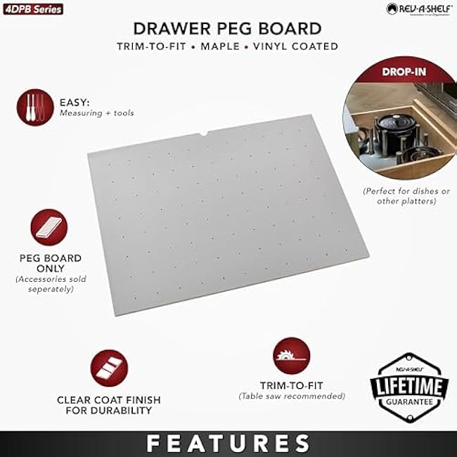 Rev-A-Shelf - 4DPBG-3021-1 - 30 x 21 Wood with Grey Vinyl Lining Peg Board Drawer Insert
