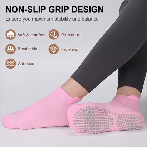 Image of Ultrafun 6 Pairs Grips Non Slip Socks for Women, Anti Skid Yoga Pilates Hospital Gripper Socks (Multicolor-01)