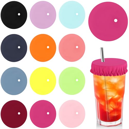 Leezmark 12 Pcs Scrunchie Drink Covers Reusable Drink Cover for Alcohol Protection Cup Covers with Straw Hole Night Glass Covers for Drinks Drink Protector for Bars and Parties (12 Colors)