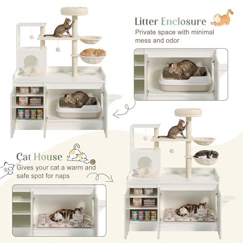 Árbol para Gatos con Caja de Arena, Torre y Condominio 51" Blanco miniatura 6