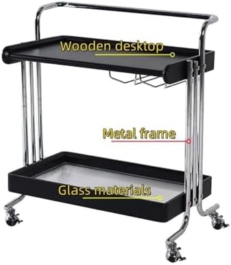 Vintage 2-Layer Removable Storage Cart with Wooden Top & Metal Frame - Multi-Purpose Side Table for Living Room & Kitchen - Stylish Black Design