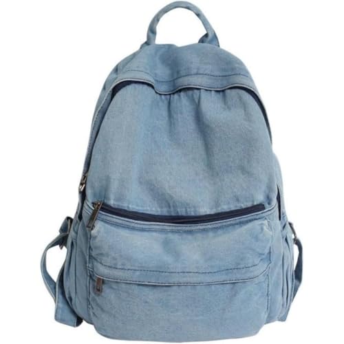 minanglihy Mochila jeans vintage preppy mochila leve casual mochila organizadora para viagens mulheres e homens, Cinza e azul, Medium, Tendência