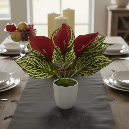 Image of fancymart Artificial Calla Lily Plant with Pot - 30 cm Height Decorative Flower Leaves (Pack of 1) | Realistic Faux Plant for Home & Office Decor | Table, Shelf & Desk Decoration