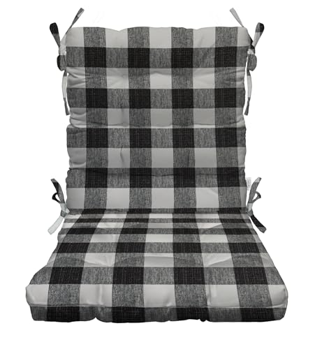 RSH DECOR: Tufted High Back Seat Cushion | 44” x 22” | All-Weather Spun Fabric | Water and Fade-Resistant | Outdoor Chair Cushion for Patio Furniture | Black Buffalo Plaid