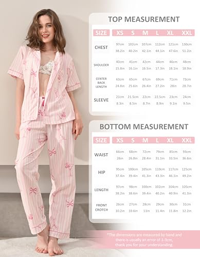 Image of NAP BOUND 100% Cotton Women's Pajama Sets Short Sleeve Button Down Soft Pjs 2 Piece Lounge Set with Pocket Nightwear XS-XXL