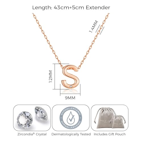 Philip Jones Rose Gold Plated Initial Necklaces A to Z Created with Zircondia® Crystals - Image 5