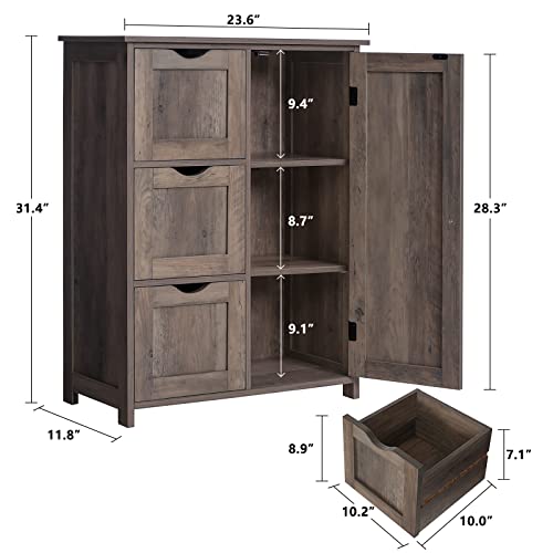 Iwell Floor Storage Cabinet With 1 Door & 3 Large Drawers, Wooden Storage Cabinet With Adjustable Shelf For Living Room, Office, Kitchen, Rustic Oak #TOP2