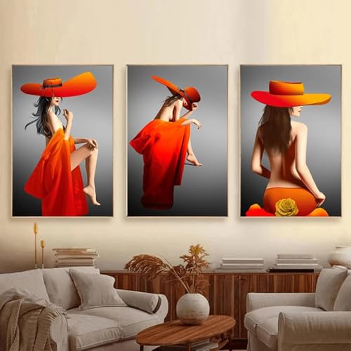 Art mural minimaliste femme jaune salon triptyque 60x90cm - 2
