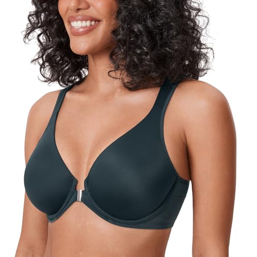 Image of DELIMIRA Women's Front Closure Posture Plunge Bras | Full Coverage, Plus Size, Underwire, No Padding Unlined, Back Support, Seamless, B-H Cups