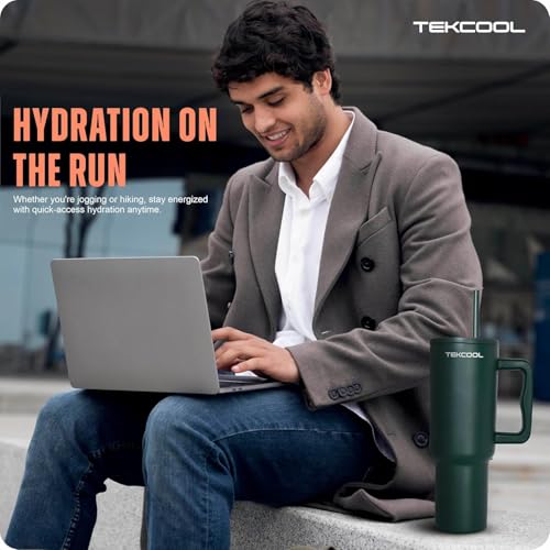 Image of Tumbler with lid and Straw 1200ML Cup Stainless Steel Hot and Cold with Handle and Lid 2 Straw Vacuum Insulated Tumbler for Water, Iced Tea or Coffee Office Gym Travelling