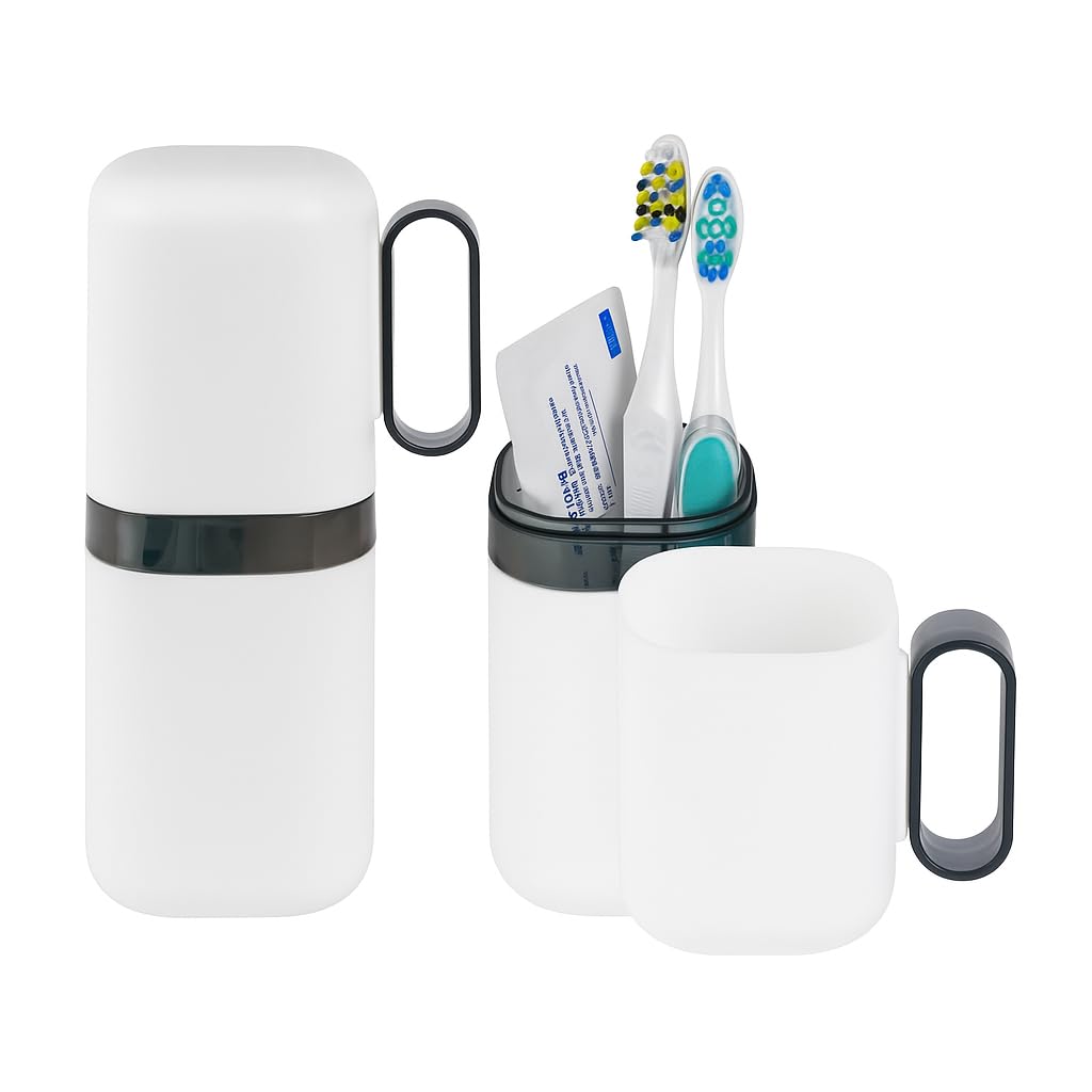 2-in-1 Compact Design Travel Toothbrush Case with Rinse Cup Handle Leak-Proof Toothbrush Holder for Travel Camping Gym Outdoor