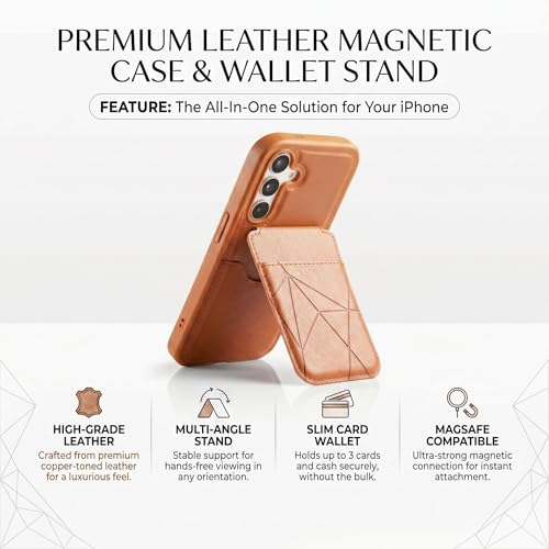 Image of amazon basics Premium Vegan Leather Back Cover with Card Holder and Integrated Mobile Stand for Samsung Galaxy S25 5G - Slim Shockproof Wallet Case with Geometric Stitching [Tan]
