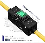 (1.5Feet) Heavy Duty SJTW 12AWG Outdoor Waterproof Extension Switch Cord, in-Line On/Off Switch Extension Cord, IP57 Waterproof,Max.20A 125V 4-in-1 T-Blade Female.