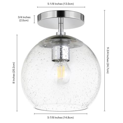 Image of Bartlett 9 inch Wide Semi Flush Mount with Glass Shade in Polished Nickel /Seeded