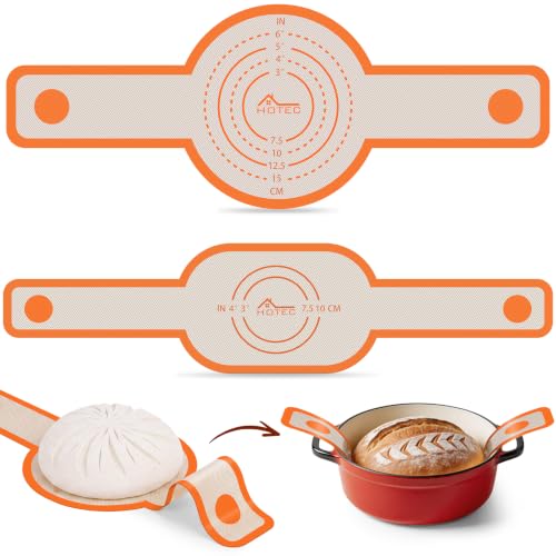 HOTEC 2 Pcs Silicone Bread Sling for Dutch Oven, 0.7MM Thickened Heat Resistant to 500°F Non-Stick Baking Mat with Long Handle Easy to Transfer Sourdough Bread, Dutch Oven Liners Baking Supplies