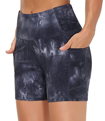 Image of THE GYM PEOPLE High Waist Yoga Shorts for Women's Tummy Control Fitness Athletic Workout Running Shorts with Deep Pockets
