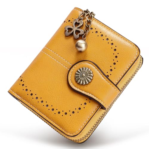 Image of Small Wallet for Women Leather Bifold Compact RFID Blocking with Zipper Coin Pocket
