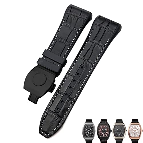 Bracelet de montre 28mm noir blanc pour Franck Muller en cuir et silicone