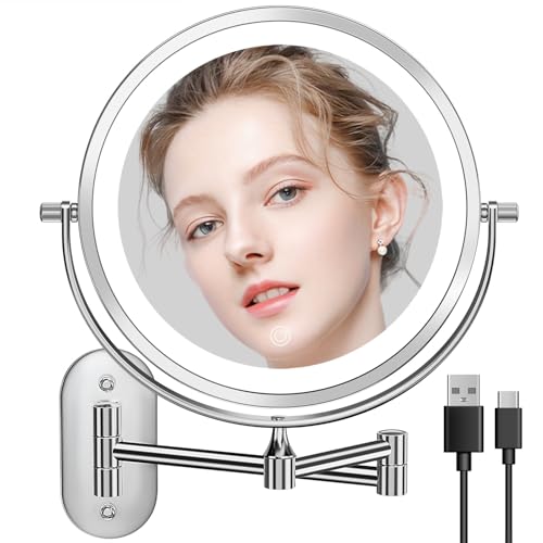 Auxmir Specchio Trucco con Ingrandimento 20X/1X, Specchio da Parete a 54 LED 3 Colori di Luce,...