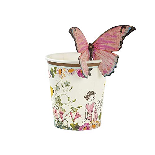 Talking Tables Truly Fairy Gobelets en Carton à Motif Floral pour Fête d'Anniversaire d'Enfant et Goûter Festif, Rose et Blanc, 250 ml (Paquet de 12)