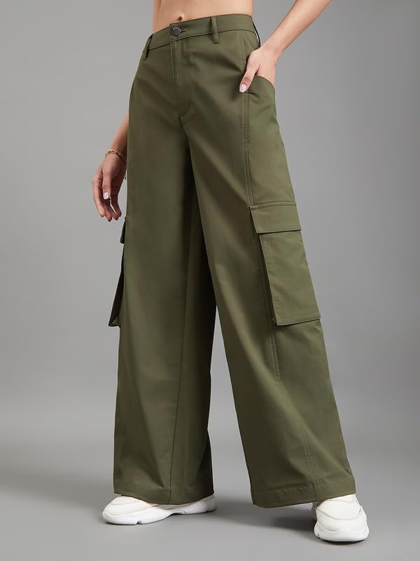 Image of GO COLORS Mostlysane Collection Polyester Cargo Pant for Women | Lightweight, Mid Rise, 4 Pockets
