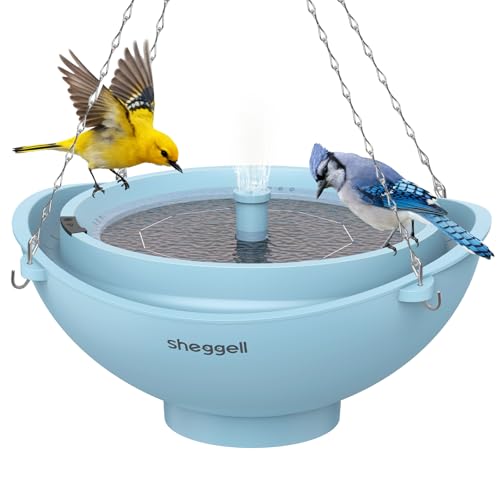 Sheggell Smart Bird Bath, 2L Large Capacity with Water Circulating Filtration, Solar Bird Bath with 3 Fountain Modes, Hanging & Freestanding Design, IPX6 Waterproof, Birdbath for Yard