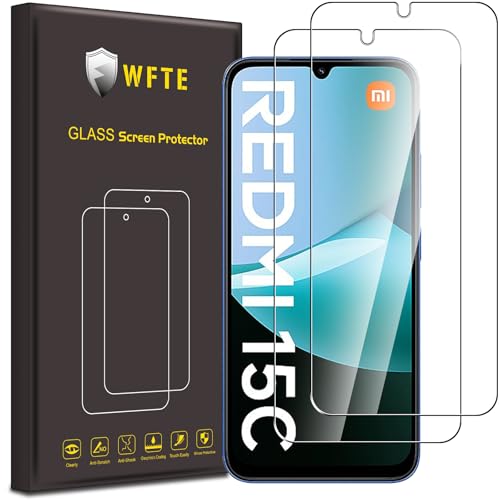 WFTE [2-Pack Protector de Pantalla para Xiaomi Redmi 15C 4G/5G/Xiaomi Poco C85,9H Dureza,Huellas Dactilares Libre,Sin Burbujas,Cristal Templado Protector de Pantalla Redmi 15C
