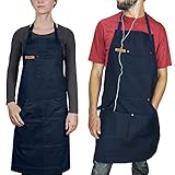 Chef Pomodoro Kitchen Apron - Top Chef Recommended - Adjustable Pockets, Bibs - Designed for Home, BBQ, Grill Use (Navy Blue)