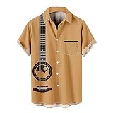 2023 Neue Herrenmode Casual Strand Meer Retro Rock Stil 3D Digital Printing Schnalle Tasche Revers Kurzarm Shirt Top Neujahr Herren Hemd, khaki, L
