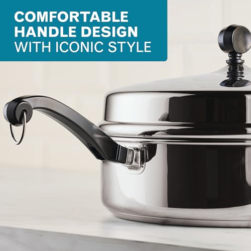 Image of Farberware Classic Series Anniversary Edition Stainless Steel Saute Pan and Lid with Helper Handle, Induction Suitable, 6 Quart Jumbo Cooker, Metal Utensil Safe - Stainless Steel