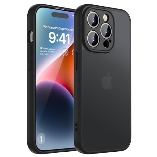 KPPIT für iPhone 14 Pro Hülle 6,1 Zoll, [Rundumschutz & Kameraschutz Handyhülle], Matt Durchscheinende Rückseite Schutzhülle iPhone 14 Pro case, Anti-Fingerabdruck (Schwarz)