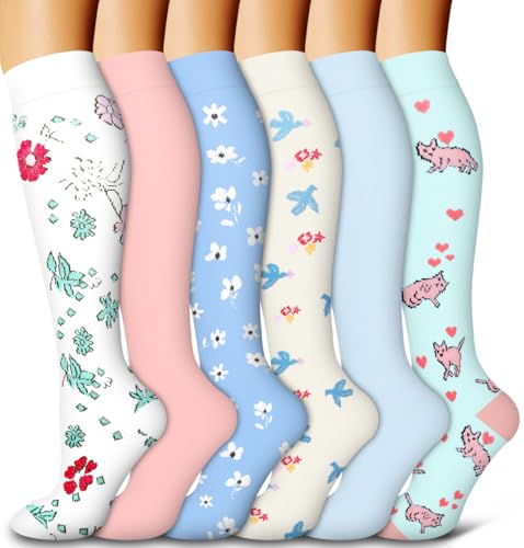 Bluemaple 6 Pack Copper Compression Socks for Women and Men Circulation-Best Support for Medical, Running,Nursing,Athletic