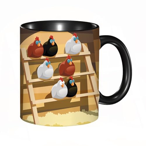 reyawdf Taza Original Personalizada,Las gallinas duermen en una percha en una trama de gallinero,330ml, Cerámica, Regalo Creativo para Café, Té, Regalo de Cumpleaños y Navidad - Apta para Lavavajillas