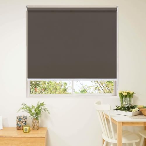 Image of 100% Blackout Roller Blinds for Windows 62 Inch W X 36 Inch L Roll-Up Shades Sun UV Protection for Home & Office, Dark Brown| Heavy Duty in 38 MM Pole