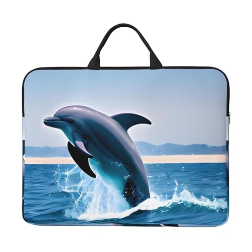 Jumping Up Dolphins - Bolsa para portátil de 14 pulgadas con forro a prueba de golpes y diseño portátil, adecuada para negocios y uso diario.
