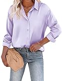 Chigant Blouses for Women Fashion Satin Silk Long Sleeve Casual Business Button Dwon Shits Top Lavender