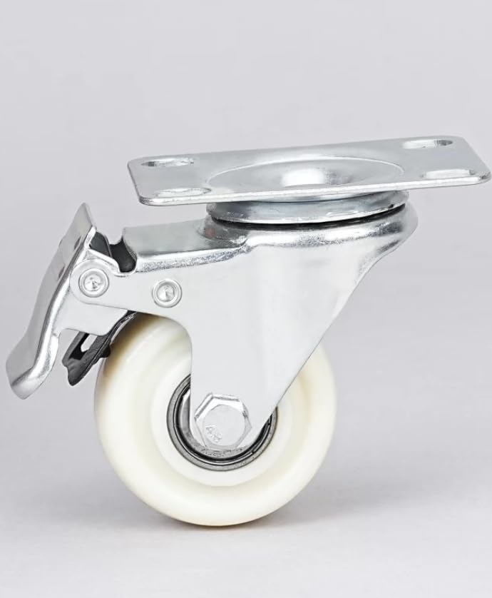 Image of Heavy Duty Cast Iron Swivel Caster Wheels - Pack of 4, PVC Rubber 2 Inch Rollers with 360 Top Plate, 2 Brake Wheels & 2 Non-Brake Wheels, 500-600 KG Load Capacity
