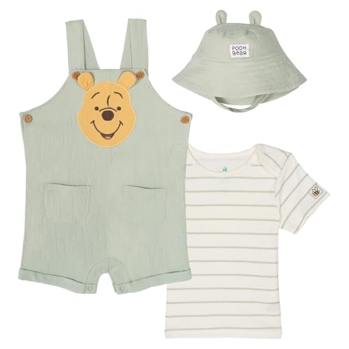 Image of Disney Winnie the Pooh Baby Boys' Outfit Set 3 Piece Shortall Tee and Hat Newborn to Infant
