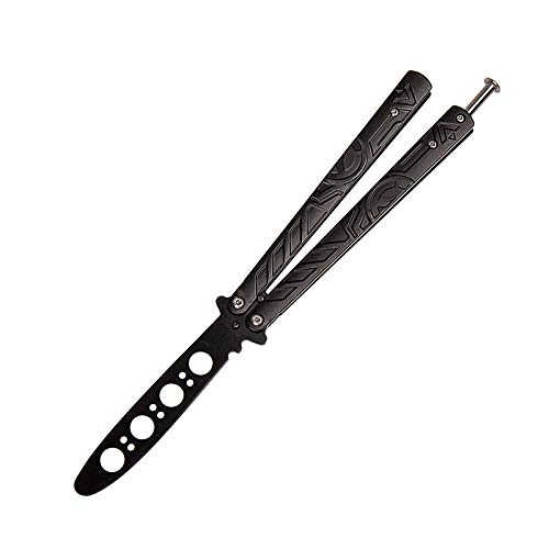 Folding Pocket Knife, Embossed Design Handle, Unsharpened Blade in Titanium Coating, Easy to Carry, Suitable for Outdoor, Camping, Fishing, Hiking (Black)