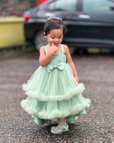 High Low Flower Girls Tulle Satin Pageant Dress for Wedding Bowknot Princess Bridesmaid Formal Ball Gown2