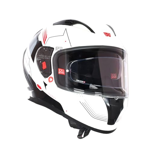 Royal Enfield SPEEDX Full FACE Blitz with Sun Visor & aerodynamic Spoiler | Certification: ISI & DOT | Liner: Dual EPS Expanded Polystyrene| UV Treated Surface | Polygiene Fabric Off-White (M) 58 CM
