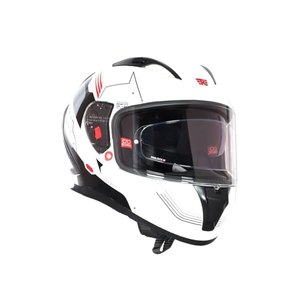 Royal Enfield SPEEDX Full FACE Blitz with Sun Visor & aerodynamic Spoiler | Certification: ISI & DOT | Liner: Dual EPS Expanded Polystyrene| UV Treated Surface | Polygiene Fabric Off-White (M) 58 CM