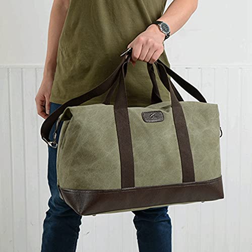 Classic Weekender Overnight Duffel Bag Canvas Leather Carry on Travel Tote (ArmyGreen)