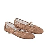 FJIXUO Zapatos de Malla con Punta Redonda for Mujer, Bailarinas Rejilla Verano Agujeros y Correa Hebilla, Elegantes, Suaves Transpirables para Presentaciones De Danza(Khaki,Size 41)