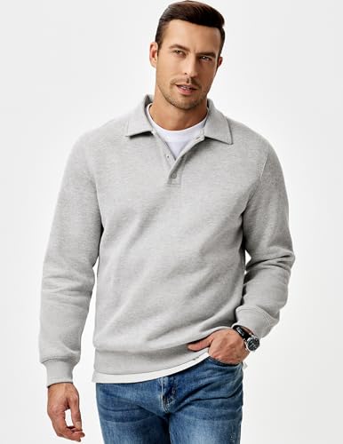 JMIERR Mens Casual Cotton Polo Sweatshirts Long Sleeve Button Collared Pullover Shirts2