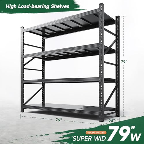 Image of Letaya 6000LBS Storage Shelves Heavy Duty,79 inch W Garage Shelving Units, 4 Tier Adjustable Utility Rack Shelf,Large Metal Industrial Shelves,for Shop,Warehouse,Basement,Black (79 inch W x 24 inch D x 79 inch H)